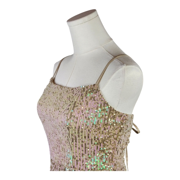 Speechless Nude Sequin Fringe Mini Party Cocktail Bodycon Dress Medium - Picture 6 of 16